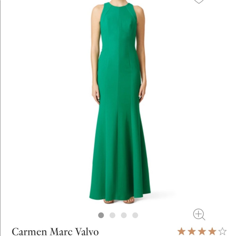 Carmen Marc Valvo Emerald Crepe Cutaway Gown